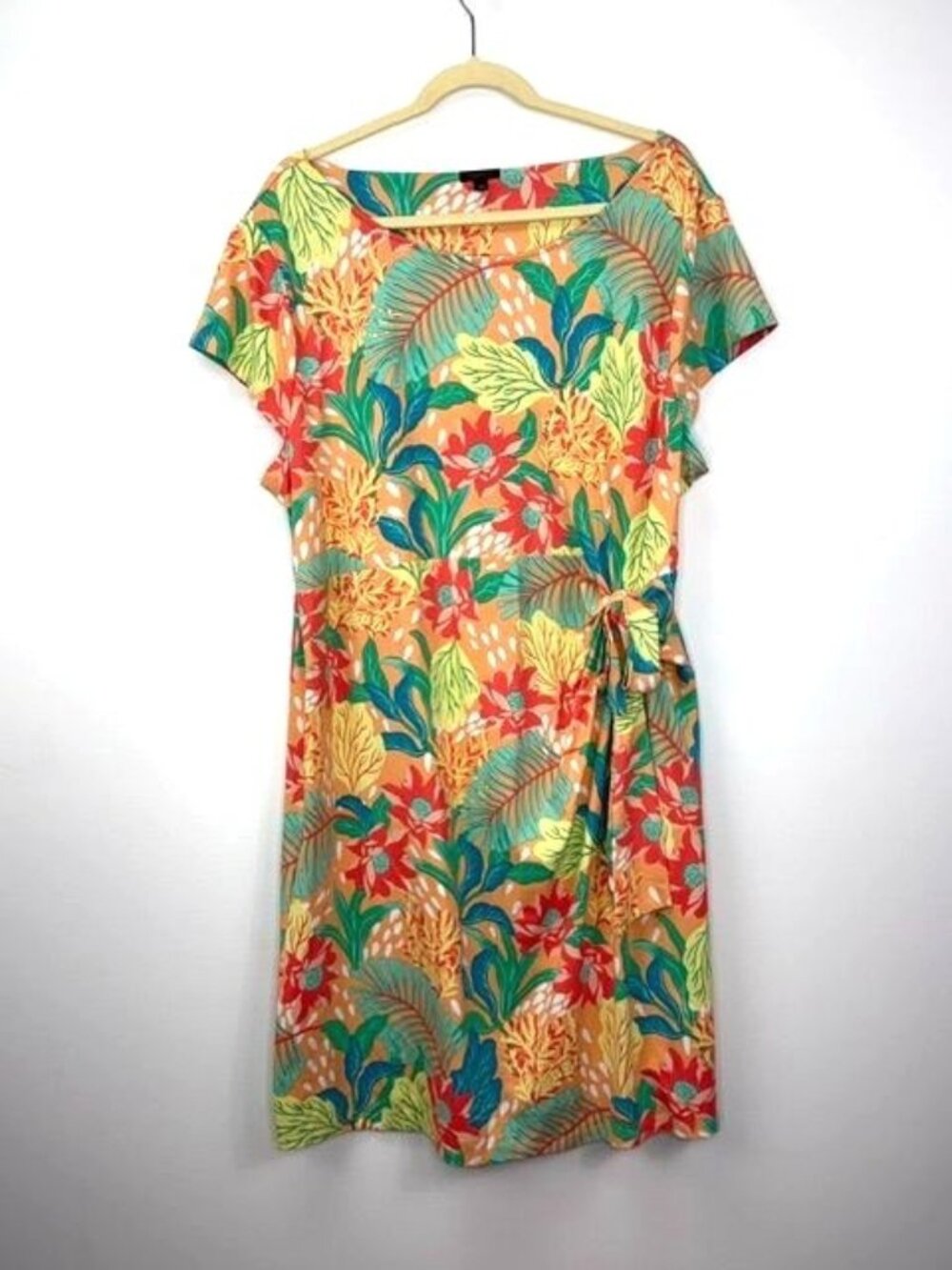 Talbots Plus Women's Tropical Floral Effortless Jersey Side Tie Dress Size 3XP
